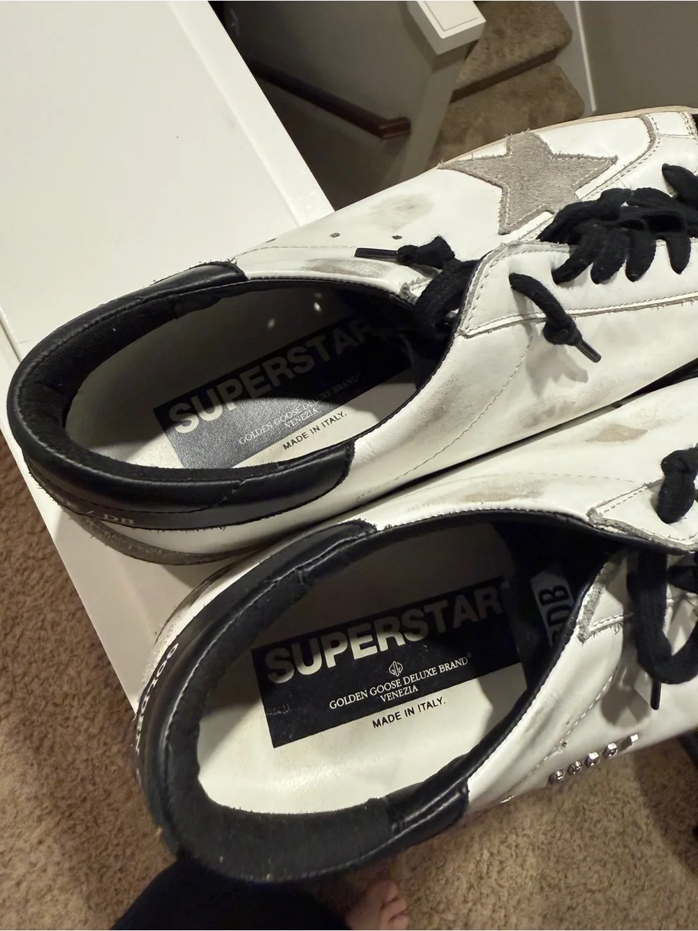 Golden Goose White Leather Sneakers with Black Toe and Silver Star - Picture 5 of 6